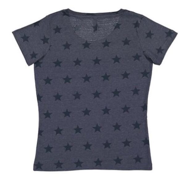 Code Five Ladies Star Print Tee Denim Blue Size Medium Short Sleeves Scoop Neck - Picture 2 of 3